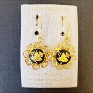 Damascene New Gold Tone Drop Earrings
